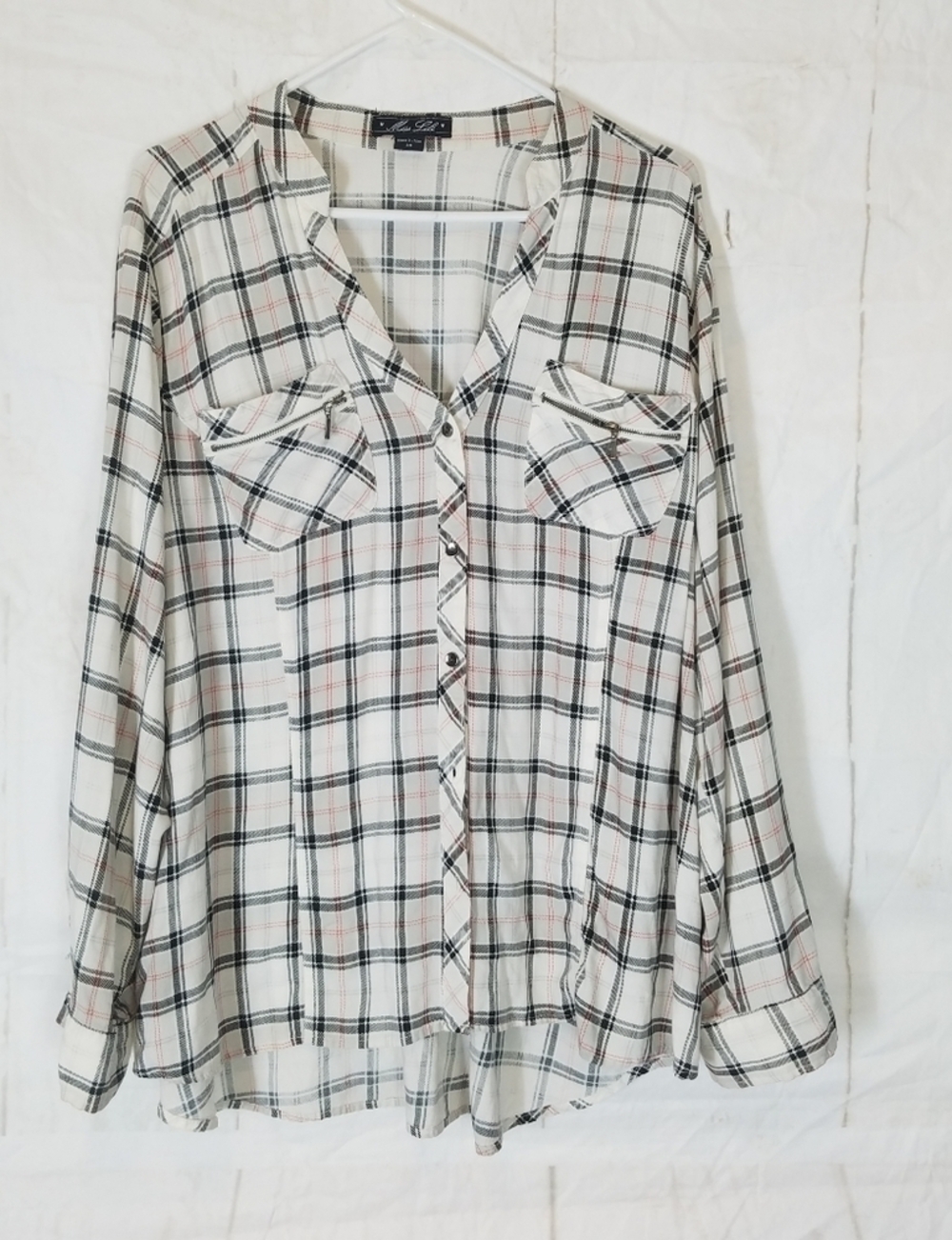 Miss lili plaid v-neck button up top